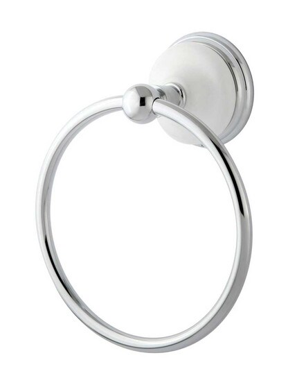 Cumberland 6 inch Towel Ring with Brass and White Porcelain Rosette in Polished Chrome.